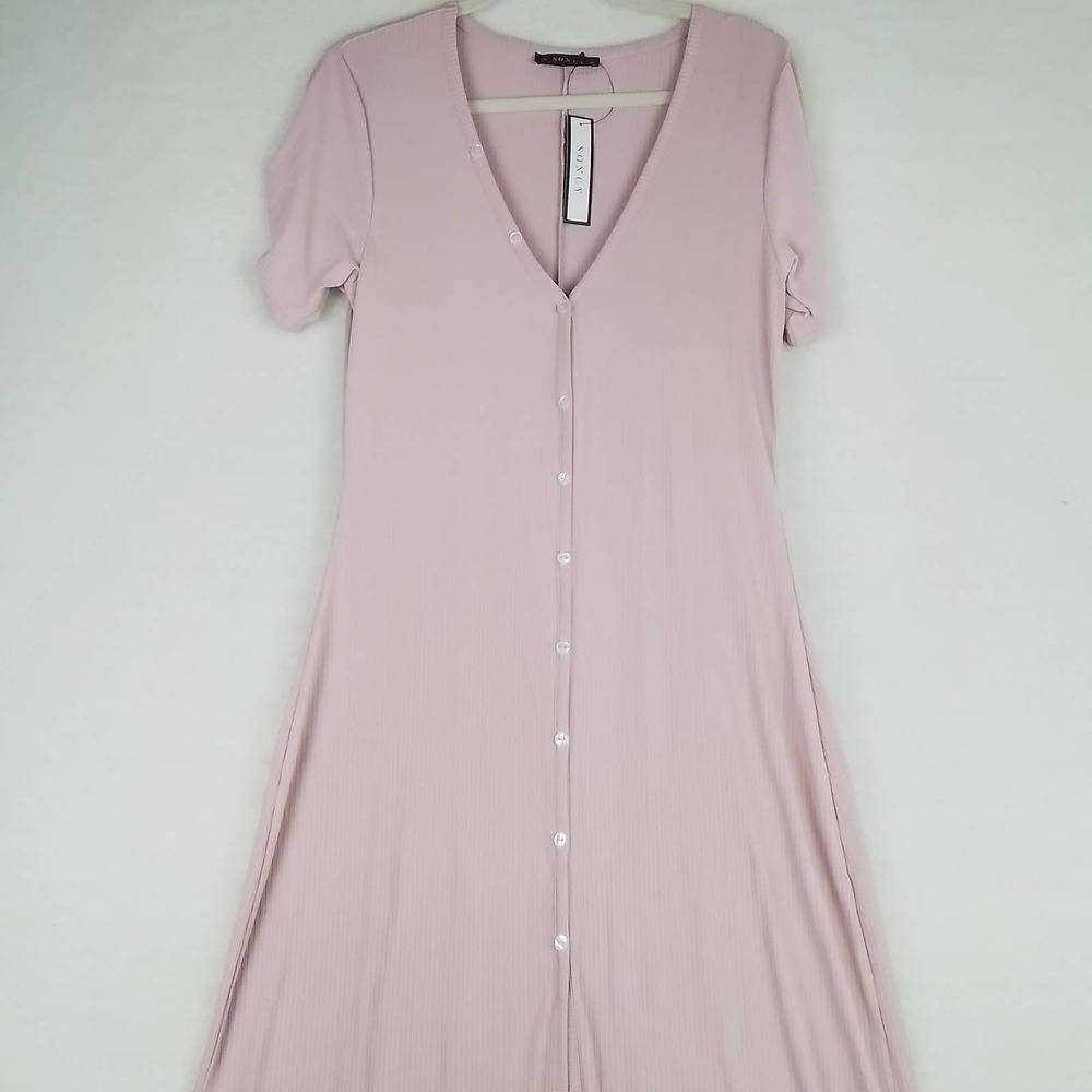 Soncy Ribbed Button Front Maxi Dress Size 2 (18-20) in Pink